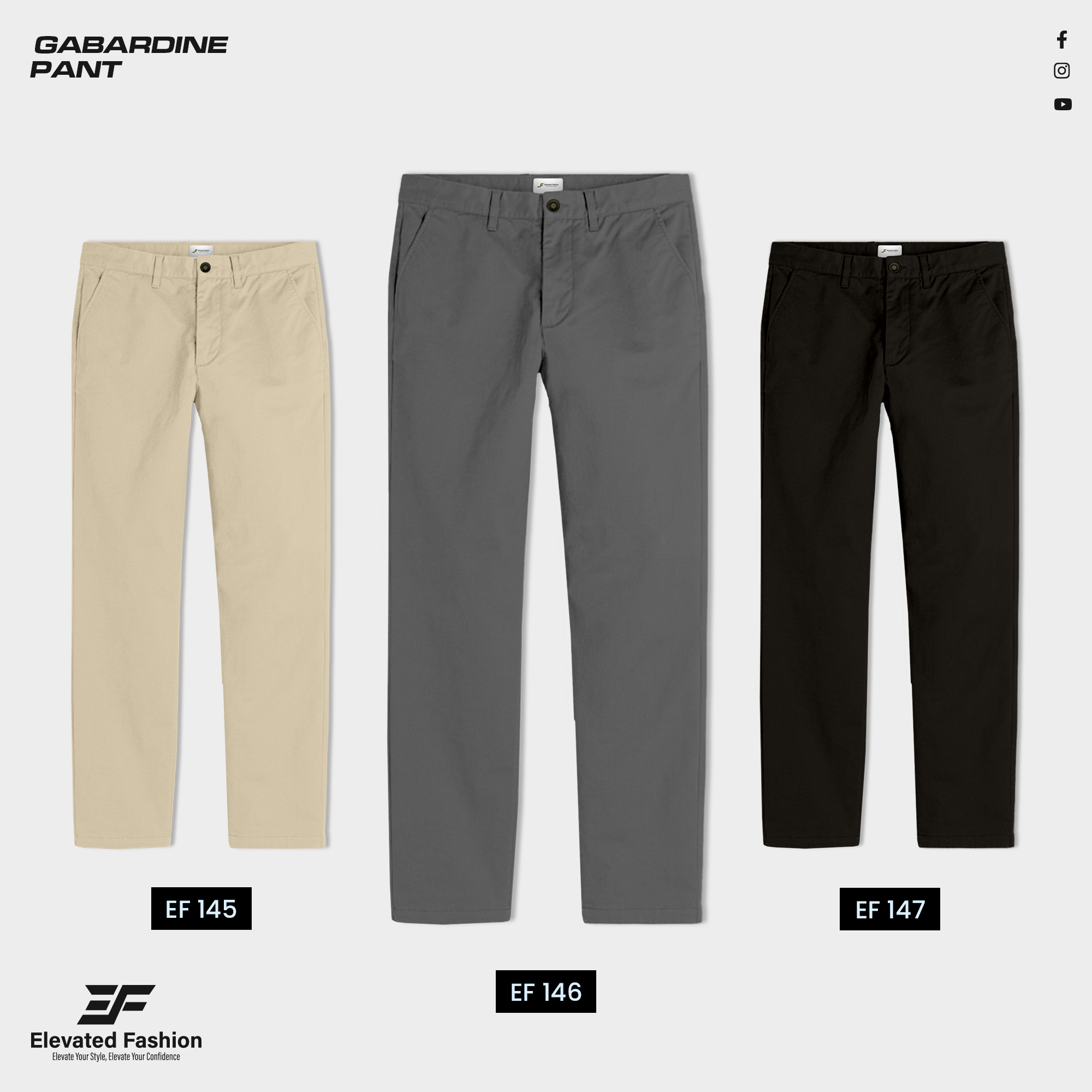 Premium  Gabardine Pant- Combo of 3 - (Beige, Gray & Coffee) - EF-145/146/147