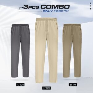 Premium Cotton Trouser- Combo of 3- (Dark Gray, Cream & Dark Beige) - EF108/109/110