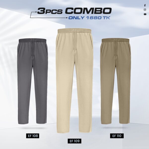 Premium Cotton Trouser- Combo of 3- (Dark Gray, Cream & Dark Beige) - EF108/109/110