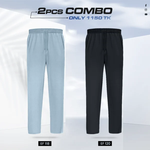 Premium Cotton Trouser- Combo of 2 - (Sky Blue & Black) - EF118/120