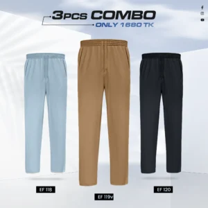 Premium Cotton Trouser- Combo of 3 - (Sky Blue, Brown & Black) - EF118/119/120