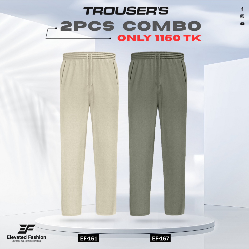 Premium Cotton Trouser- Combo of 2 - (Beige & Olive Green) - EF161/167