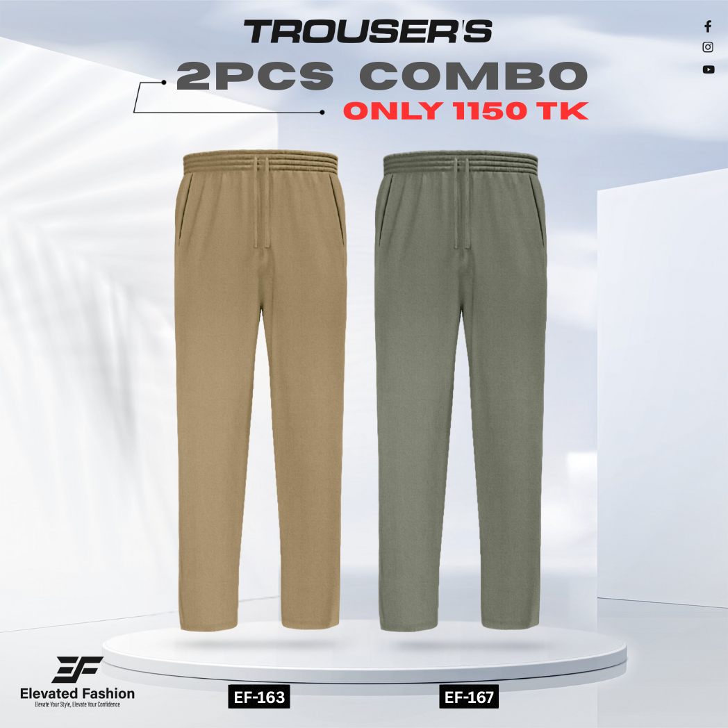 Double Cotton Trouser Combo - (Dark Beige & Olive Green) - EF163/167