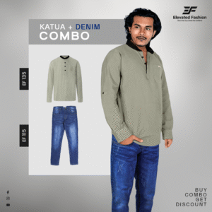 Premium Katua & Denim Jeans Combo - (Deep Olive Katua & Deep Blue Jeans) - EF-115/135