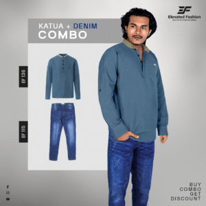 Premium Katua & Denim Jeans Combo - (Navy Blue Katua & Deep Blue Jeans) - EF-115/136
