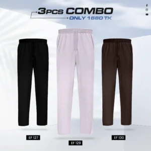 Triple Cotton Trouser Combo- (Black, Light Purple & Coffee) - EF-127/129/130