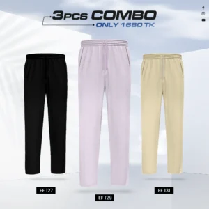 Triple Cotton Trouser Combo- (Black, Light Purple & Cream) - EF-127/129/131