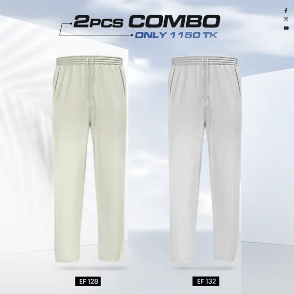 Double Cotton Trouser Combo- (Off White & Ash) - EF-128/132