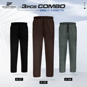 Triple Cotton Trouser Combo- (Black, Coffee & Deep Olive) - EF-127/130/149