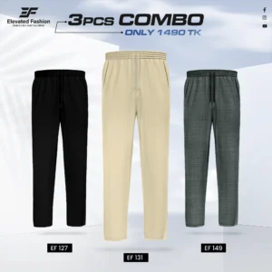 Triple Cotton Trouser Combo- (Black, Cream & Deep Olive) - EF-127/131/149
