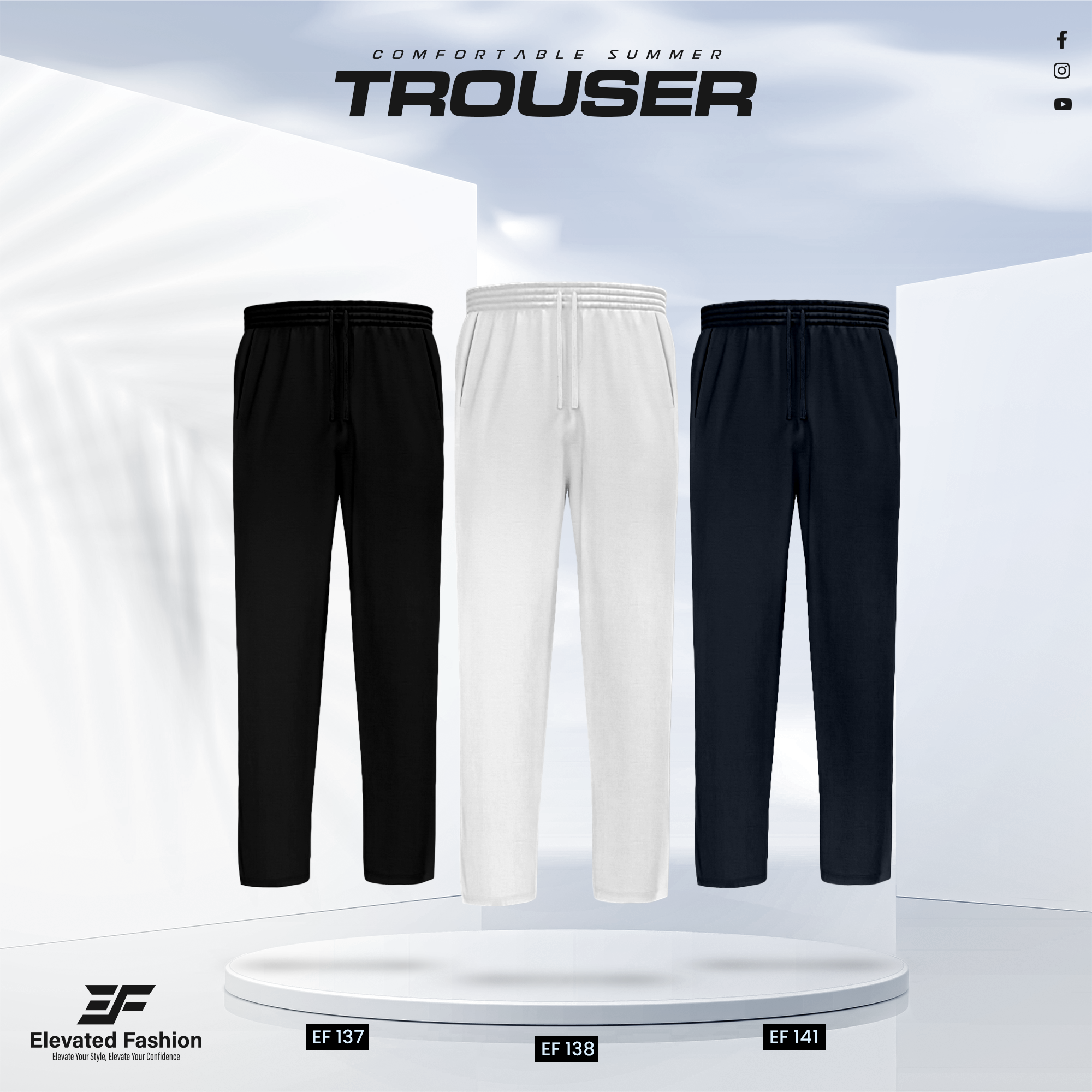 Tripple Cotton Trouser Combo- (Black, White & Navy Blue) - EF137/138/141