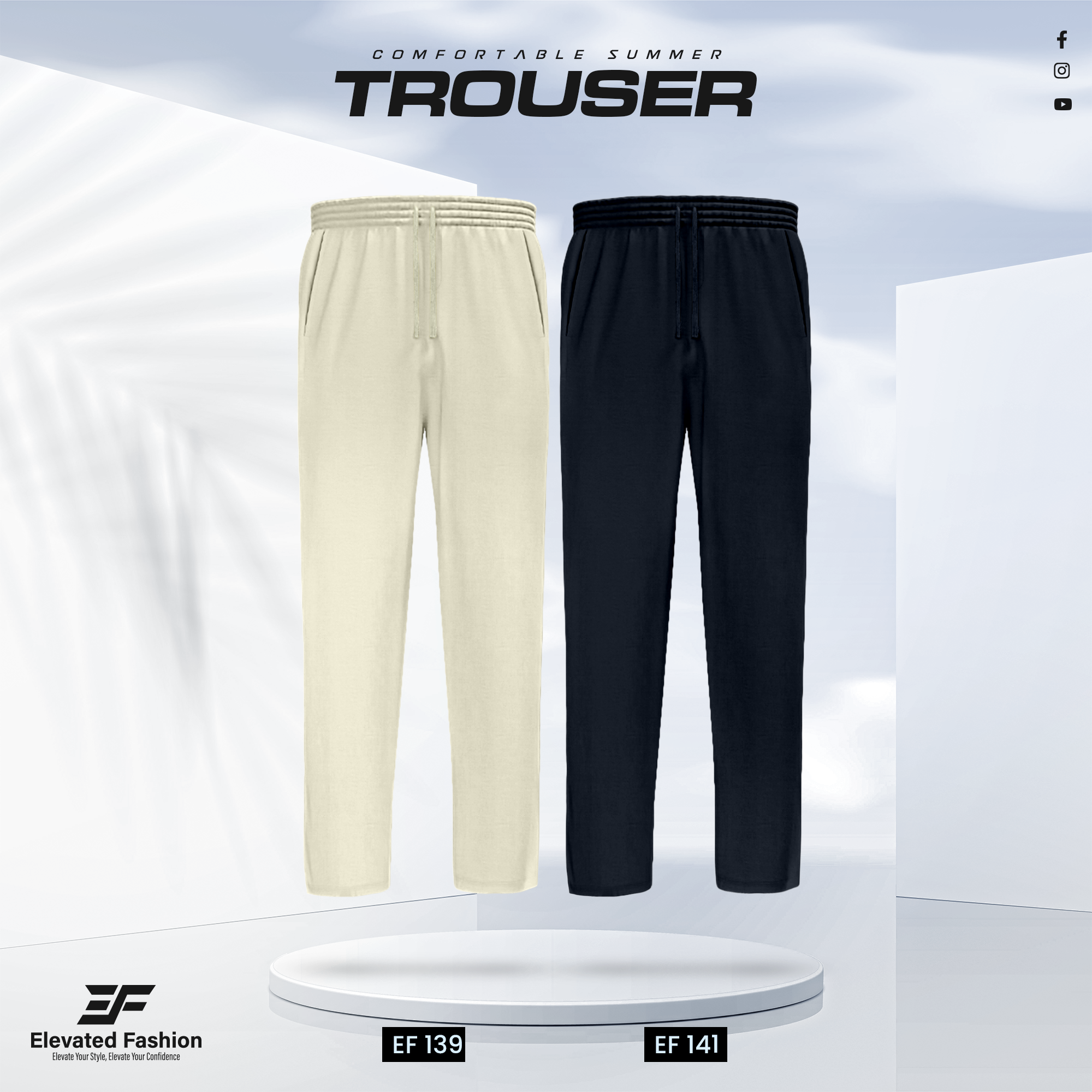 Double Cotton Trouser Combo- (Beige & Navy Blue) - EF139/141