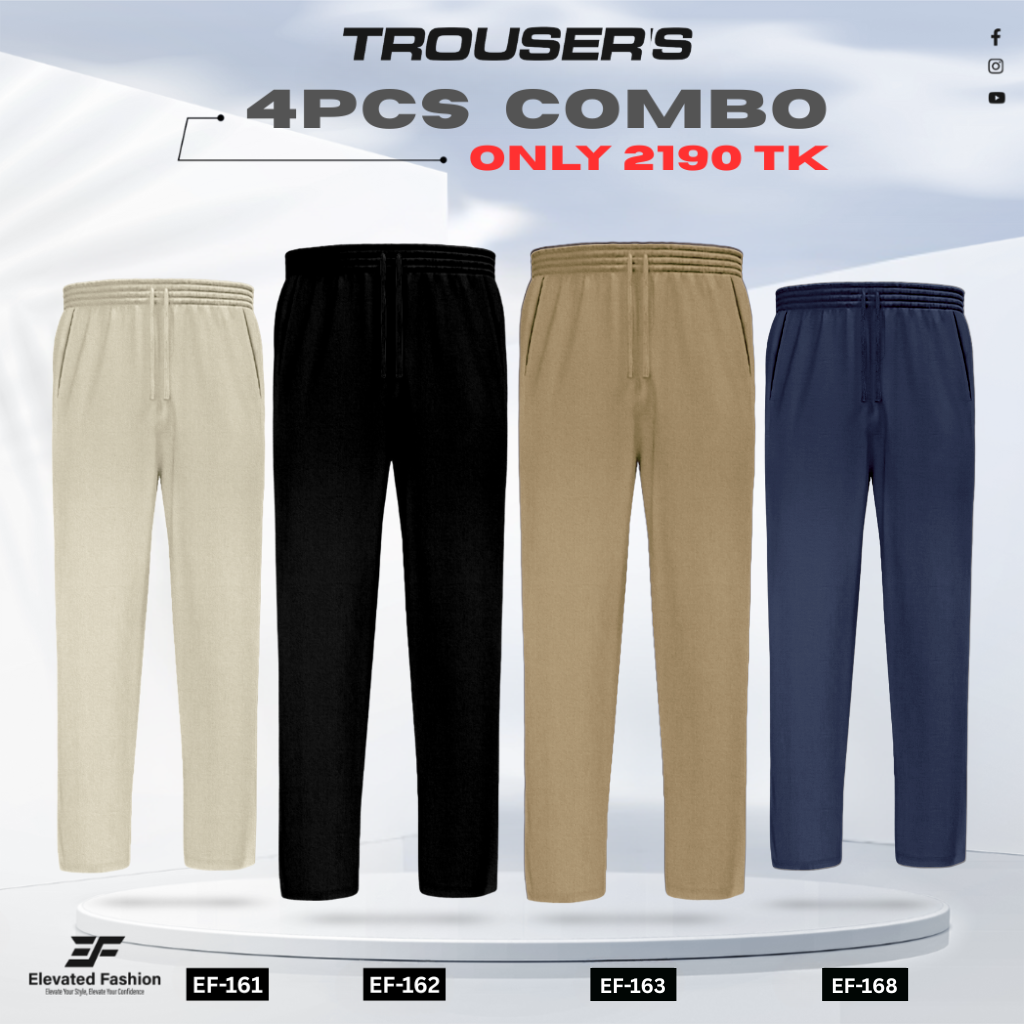 Premium Cotton Trouser- Combo of 4 - (Beige, Black Dark Beige & Navy Blue) - EF-161/162/163/168