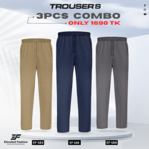 Premium Cotton Trouser- Combo of 3 - (Dark Beige, Navy Blue & Dark Gray) - EF163/166/168