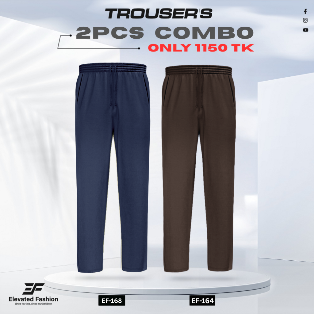 Premium Cotton Trouser- Combo of 2 - (Navy Blue & Coffee) - EF164/168