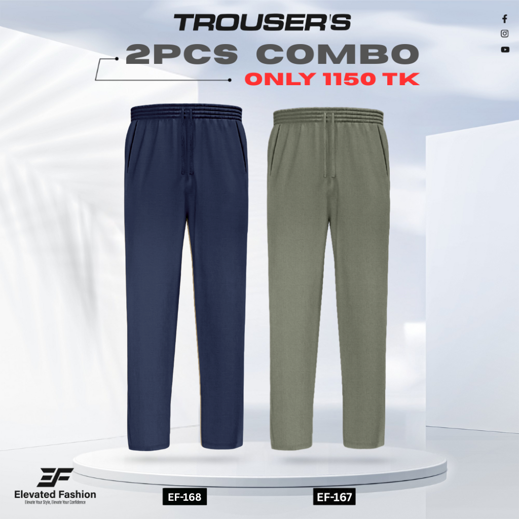 Double Cotton Trouser Combo - (Navy Blue & Olive Green) - EF167/168