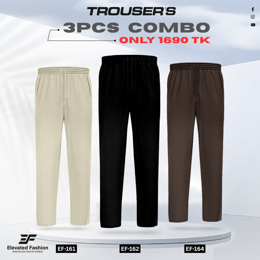 Premium Cotton Trouser- Combo of 3 - (Beige, Black & Coffee) - EF161/162/164