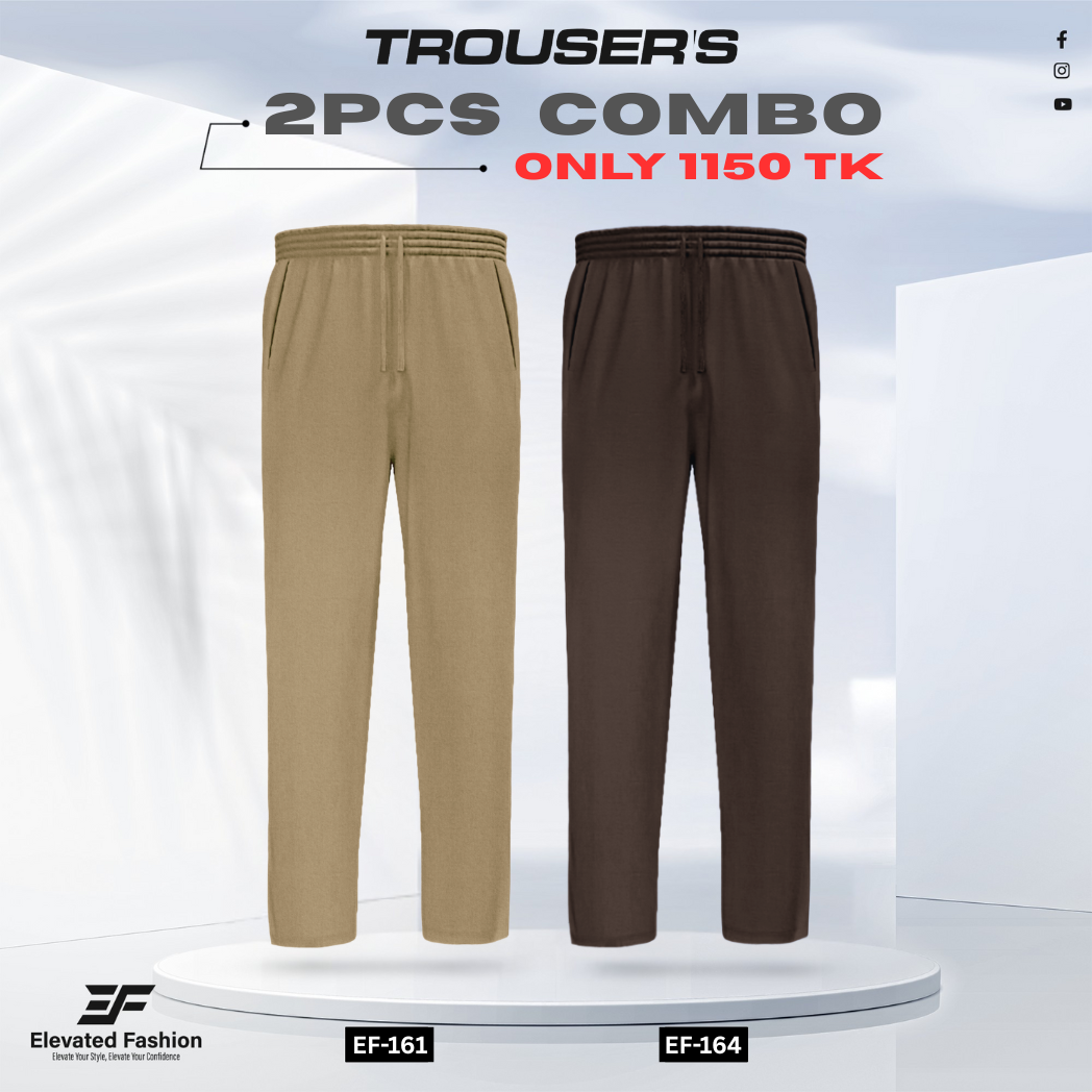 Premium Cotton Trouser- Combo of 2 - (Dark Beige & Coffee) - EF163/164