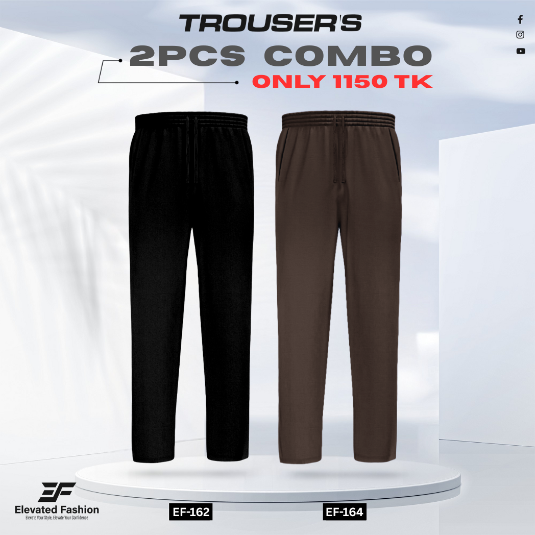 Premium Cotton Trouser- Combo of 2 - (Black & Coffee) - EF162/164