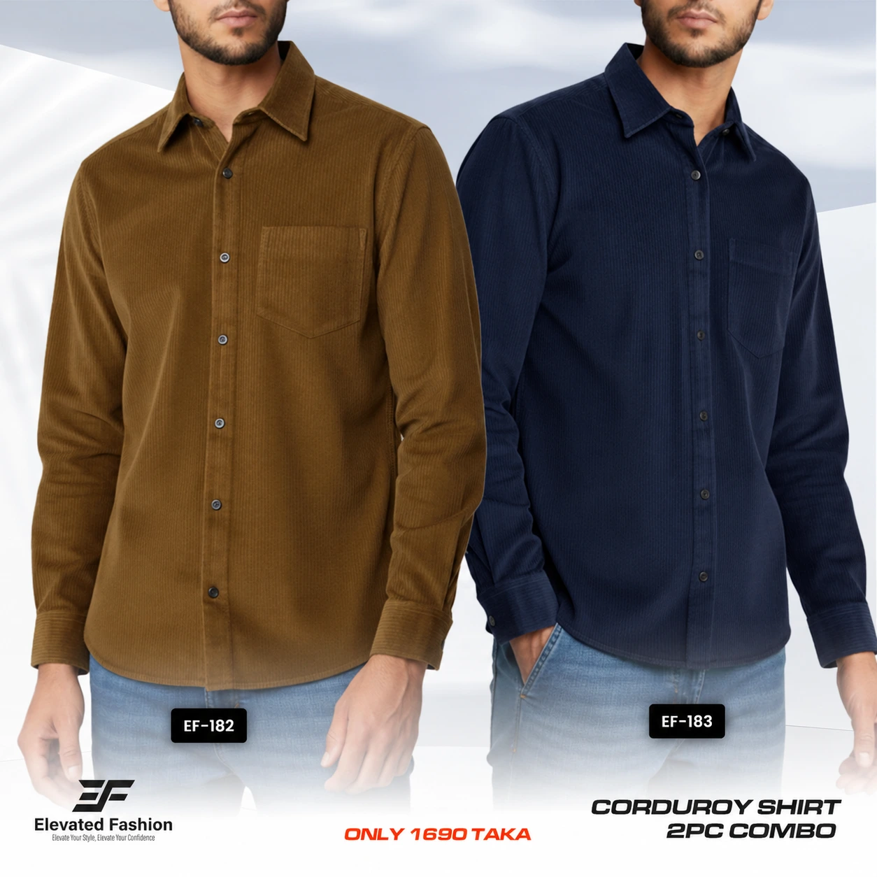 Premium Cord Shirt -Combo of 2 - (Golden & Navy) - EF182/183