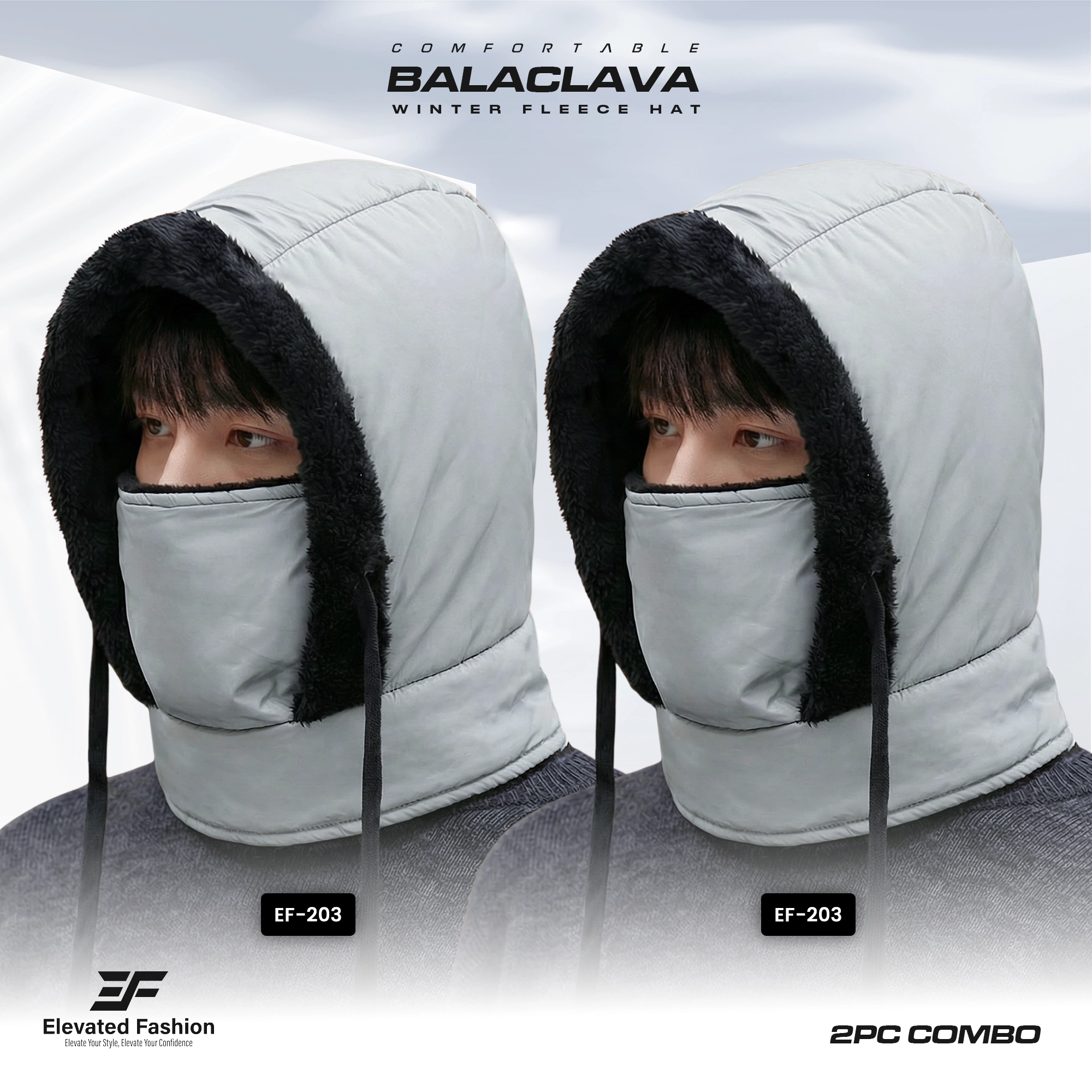 Combo of Balaclava Winter Hat - 2 Pcs - (Ash & Ash) - EF-203
