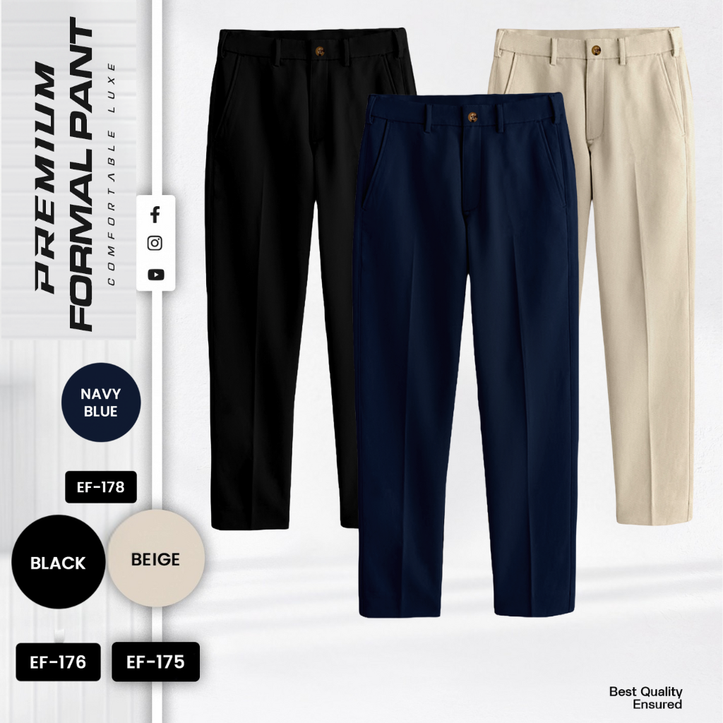 3 Pcs Combo of Premium Formal Pant - (Black, Navy Blue & Beige) - EF175/176/178 - Image 2