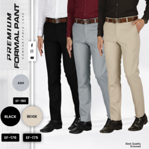 3 Pcs Combo of Premium Formal Pant - (Black, Ash & Beige) - EF175/176/180