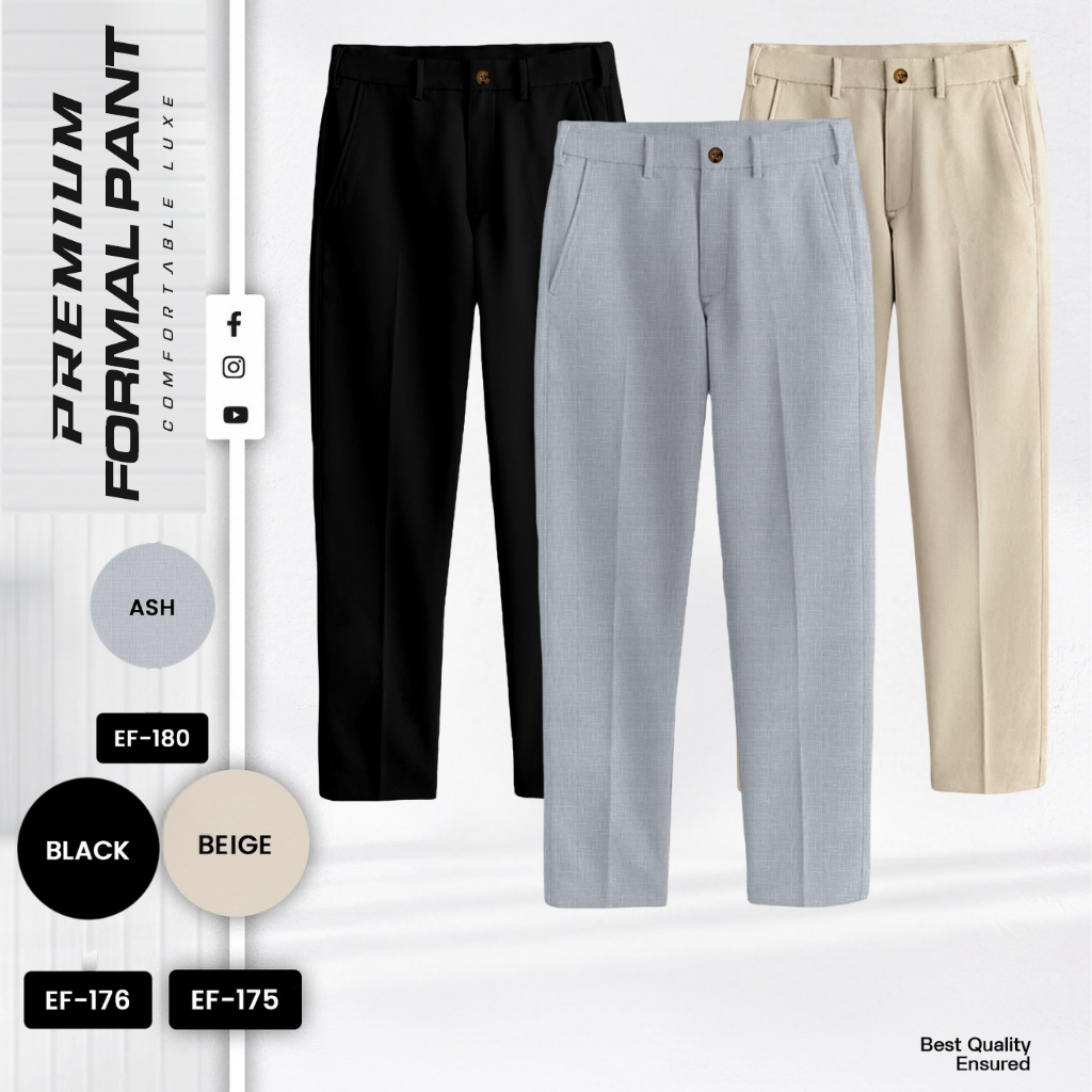 3 Pcs Combo of Premium Formal Pant - (Black, Ash & Beige) - EF175/176/180 - Image 2