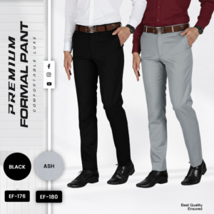 2 Pcs Combo of Premium Formal Pant - (Black & Ash) - EF176/180