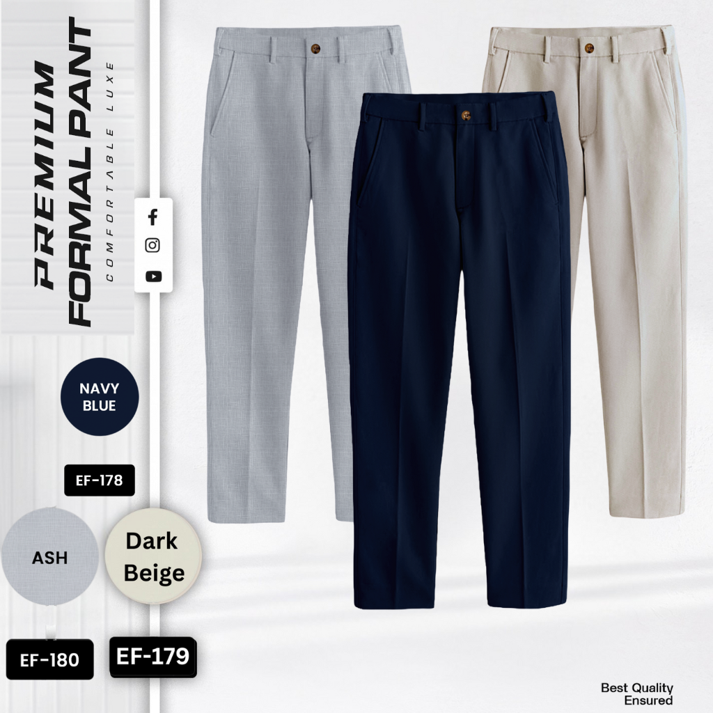 3 Pcs Combo of Premium Formal Pant - (Ash, Navy Blue & Dark Beige) - EF178/179/180 - Image 2