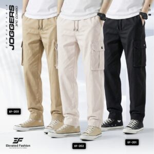 Premium Cotton Joggers - Combo of 3 - (Dark Beige, Beige & Black) - EF189/190/192