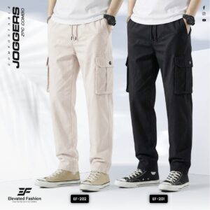 Premium Cotton Joggers - Combo of 2 - (Beige & Black) - EF189/192