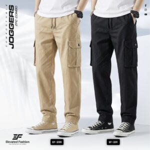 Premium Cotton Joggers - Combo of 2 - (Dark Beige & Black) - EF189/190