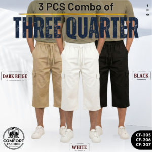 Premium Three Quarter Pant - Combo of 3 - (Dark Beige, White & Black) - CF-205/206/207
