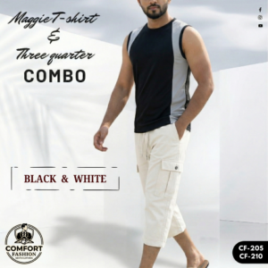 Premium Maggie T-shirt & Three Quarter Combo - (Black & White) - CF-205/210