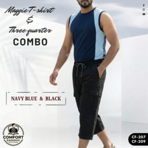 Premium Maggie T-shirt & Three Quarter Combo - (Navy Blue & Black) - CF-207/209