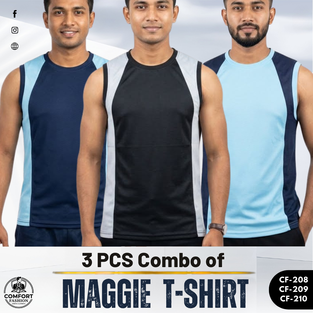Premium Maggie T-shirt - Combo of 3 - (Sky Blue, Navy Blue & Ash) - CF-208/209/211