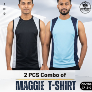 Premium Maggie T-shirt - Combo of 2 - (Black & Sky Blue) - CF-208/210