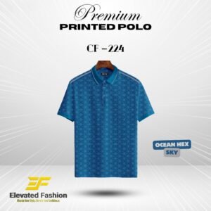Premium Printed Polo T-shirt - (Ocean Hex Sky) - CF224