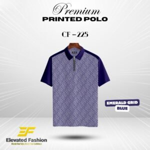 Premium Printed Polo T-shirt - (Emerald Grid Blue) - CF225