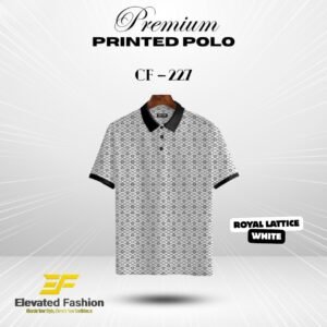 Premium Printed Polo T-shirt - (Royal Lattice White) - CF227