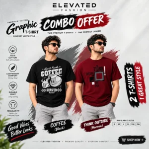 Premium Cotton Graphic T-shirt - Combo of 2 - (Black & Maroon) - EF-216/217