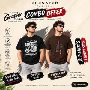 Premium Cotton Graphic T-shirt - Combo of 2 - (Black & Chocolate) - EF-216/218