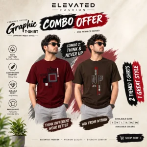 Premium Cotton Graphic T-shirt - Combo of 2 - (Maroon & Chocolate) - EF-217/218
