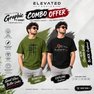 Premium Cotton Graphic T-shirt - Combo of 2 - (Chocolate & Black) - EF-219/220
