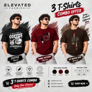 Premium Cotton Graphic T-shirt - Combo of 3 - (Black, Maroon & Chocolate) - EF-216/217/218