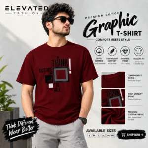 Premium Cotton Graphic T-shirt - (Maroon) - EF217