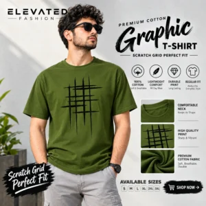 Premium Cotton Graphic T-shirt - (Olive) - EF219